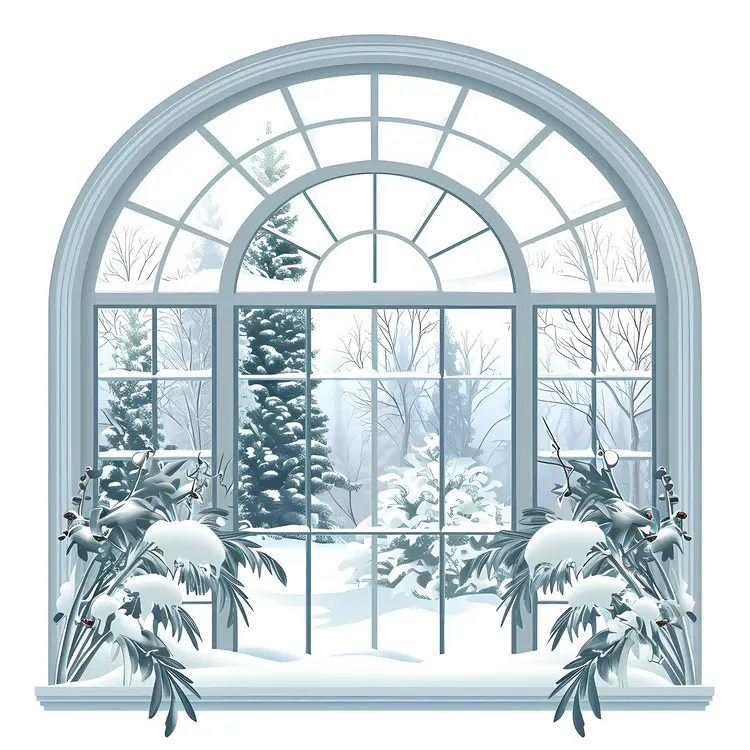 Winter Window View with Snowy Trees