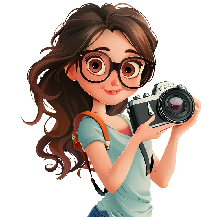 Happy Girl with Camera Illustration