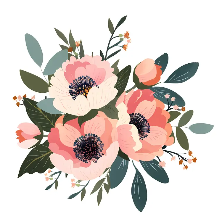 Pink and White Peonies Illustration