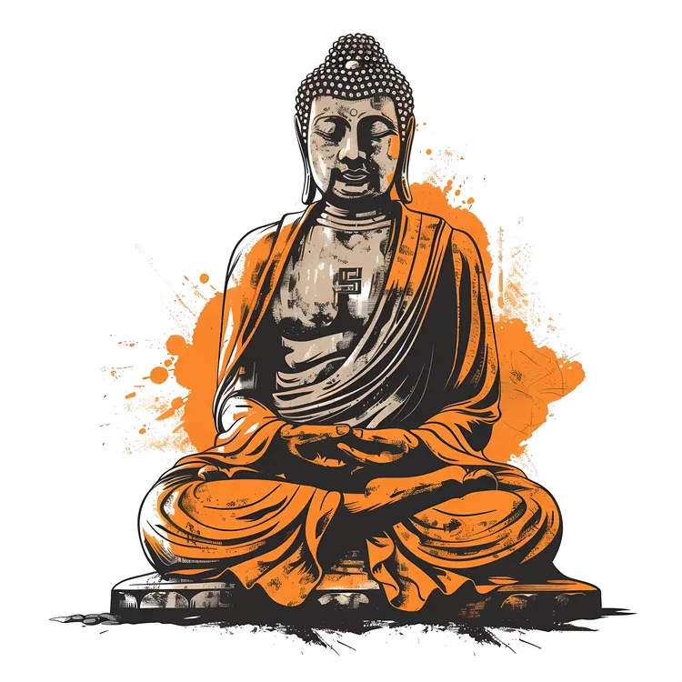 Orange Buddha Art for Spiritual Meditation