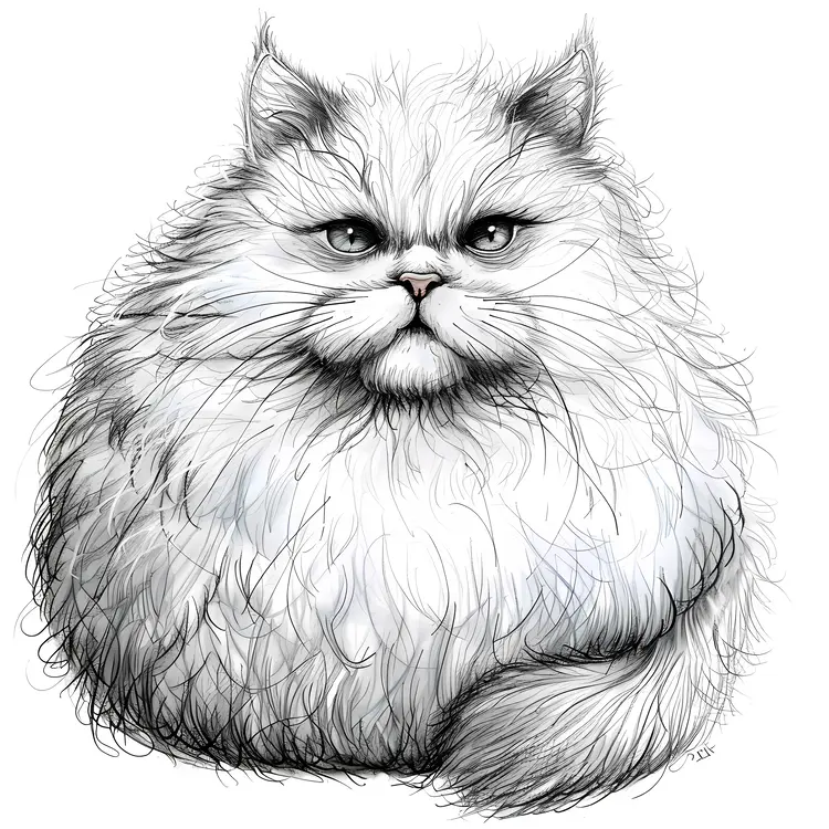 Fluffy White Cat Illustration