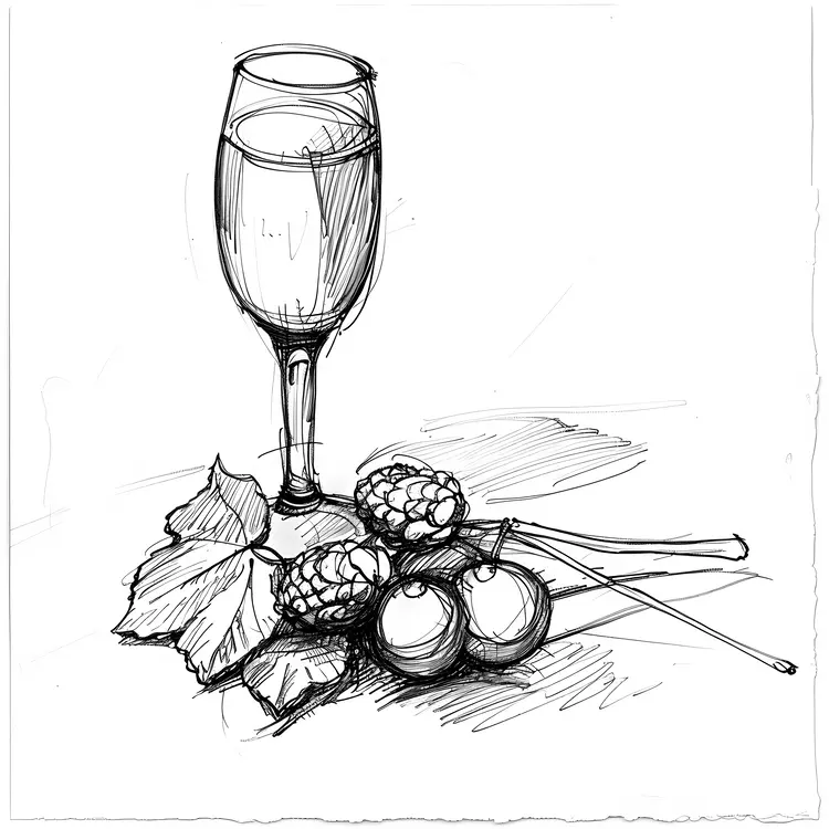Wine Glass and Fruits Sketch