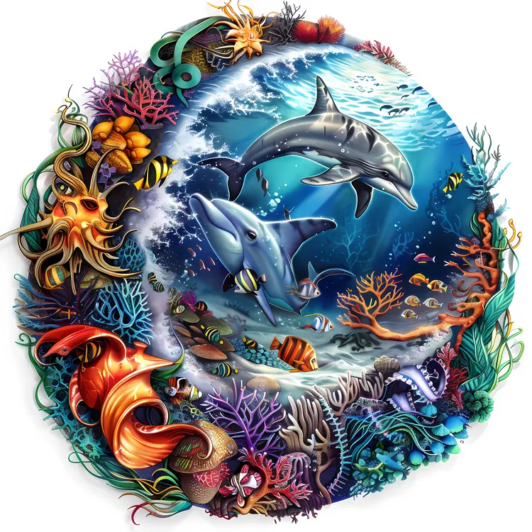 Dolphins in Vibrant Coral Reef