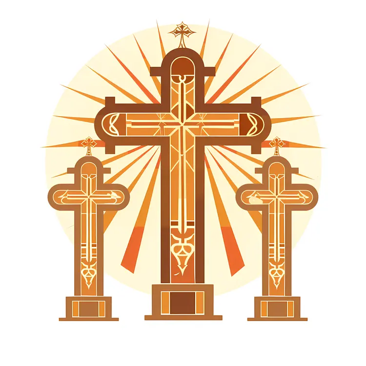 Three Crosses with Sunburst