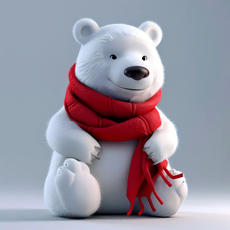 Cartoon Polar Bear with Red Scarf