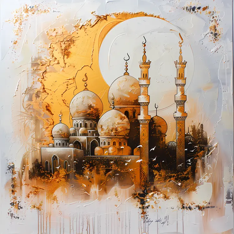 Golden Mosque with Minarets and Domes