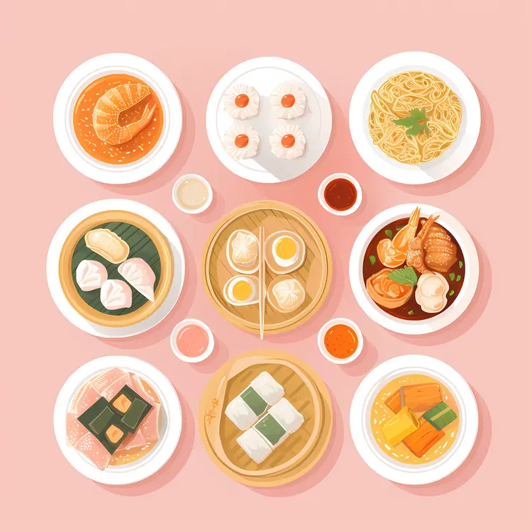Variety of Dim Sum and Noodles