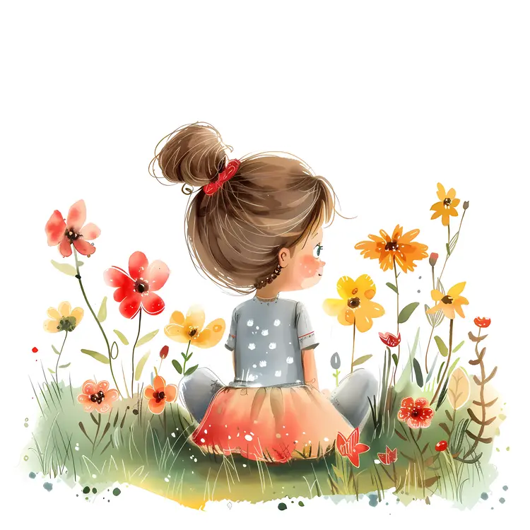 Girl with Flowers Illustration