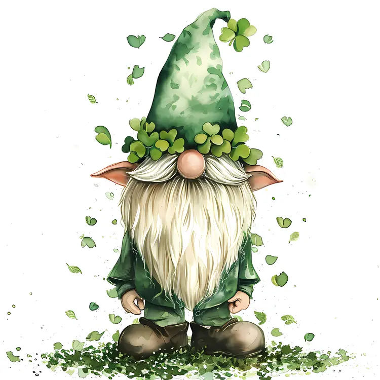 Green Gnome with Clover Garland