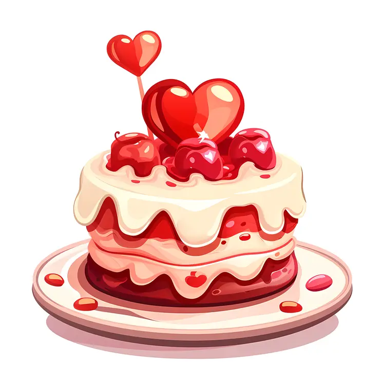 Heart Cake with Strawberry and Cherry for Valentine's Day