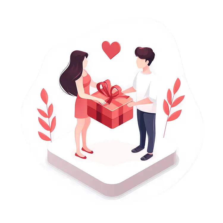 Couple Exchanging Gift Illustration
