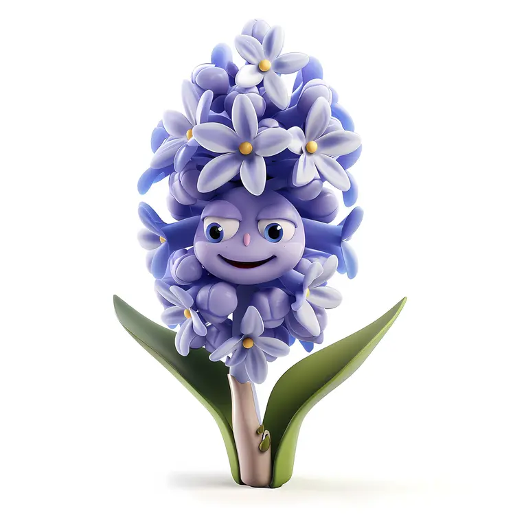 Smiling Purple Flower with Leaves