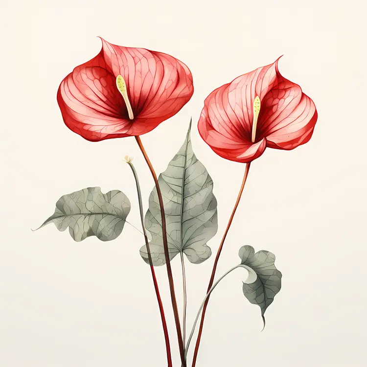 Beautiful Red Flowers with Green Leaves