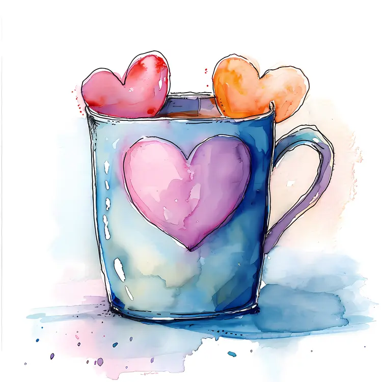 Blue Cup with Pink Heart