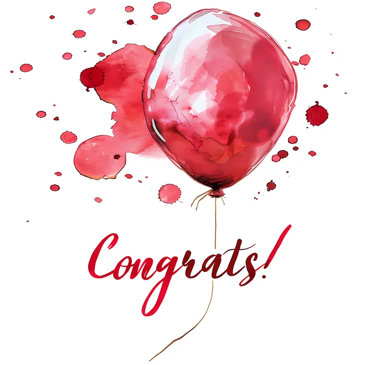 Congrats with Red Balloon and Paint Splashes