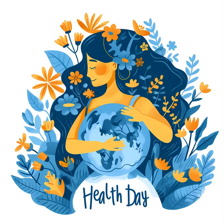 Health Day with Woman and Earth in Blue