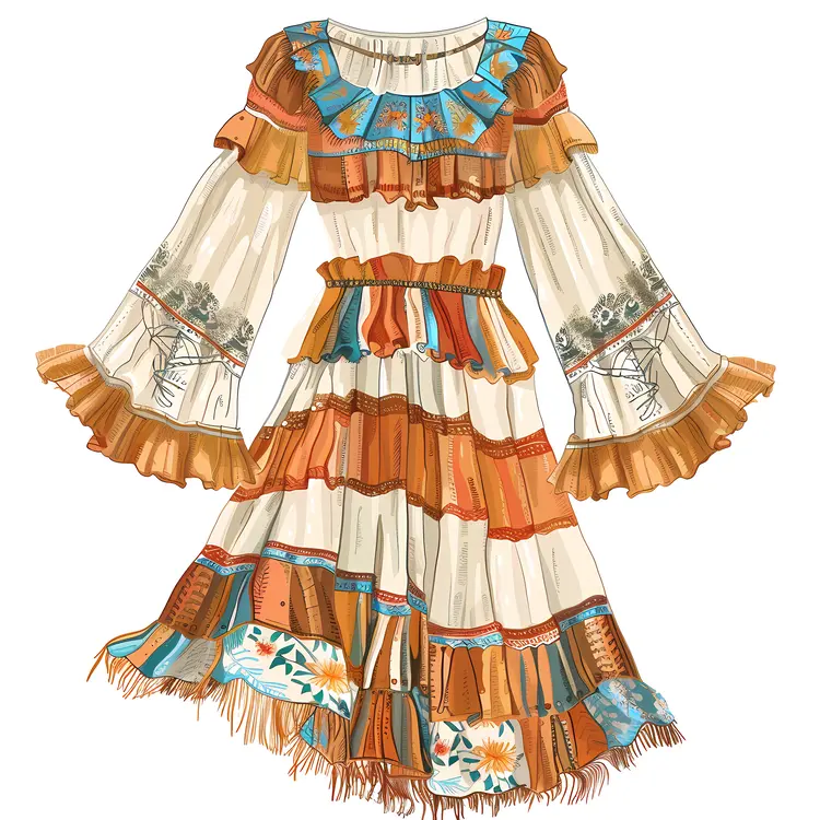 Bohemian Ruffled Long Sleeve Dress