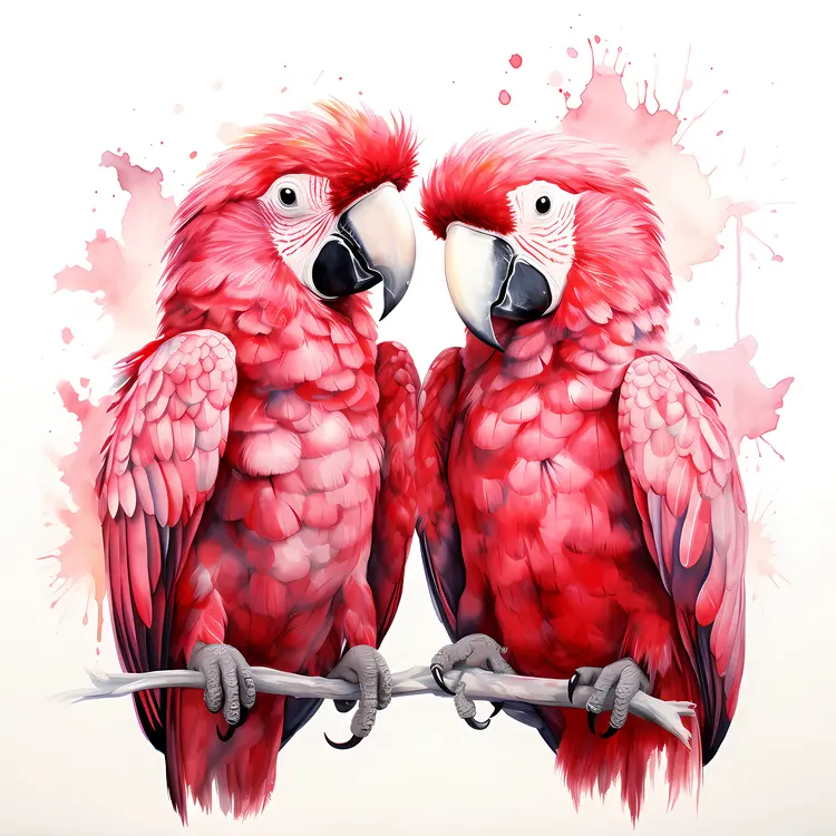 Red Parrots in Watercolor Style