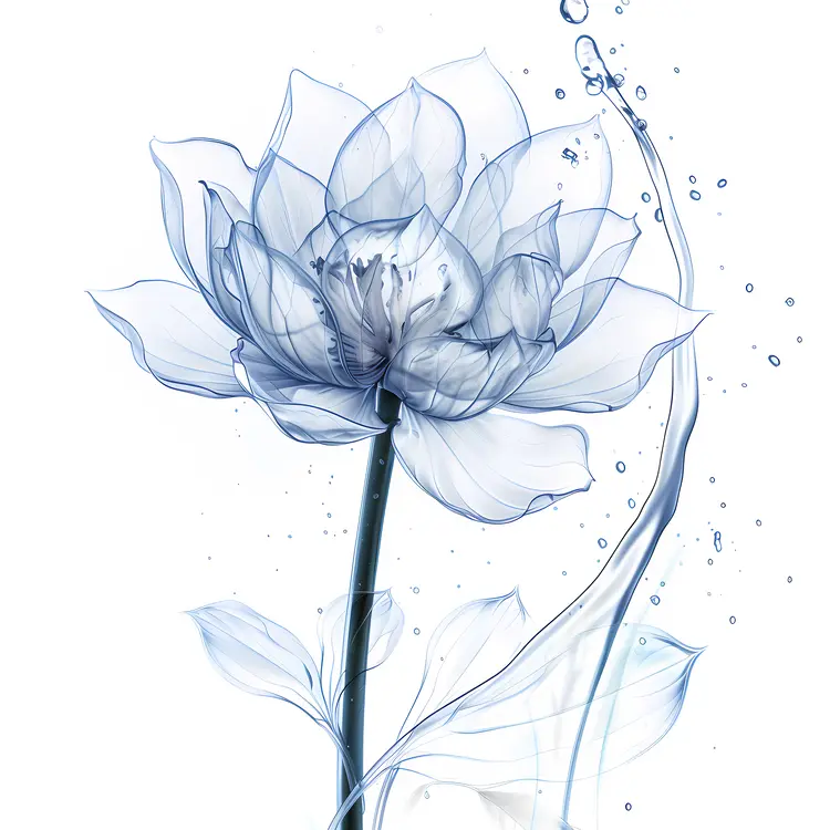 Transparent Blue Flower with Water Splash