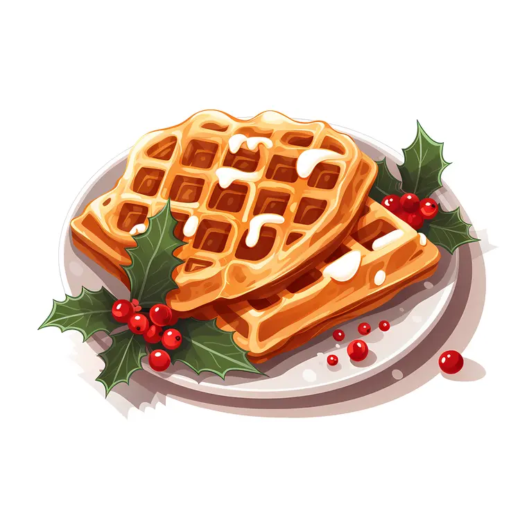 Christmas Waffles with Holly and Icing