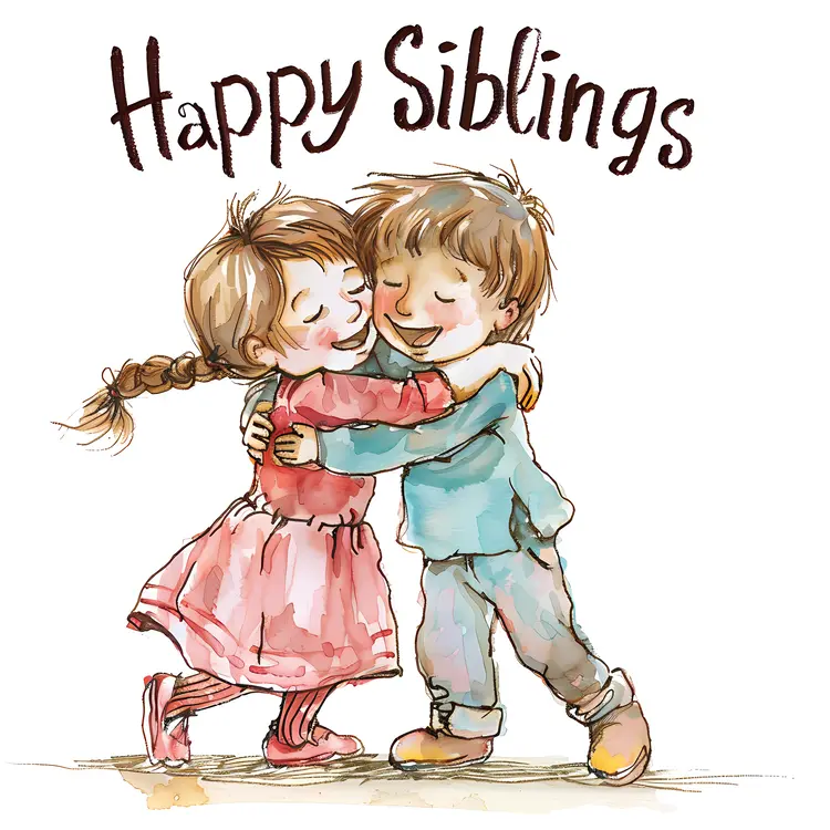 Happy Siblings Day with Hugging Children Illustration