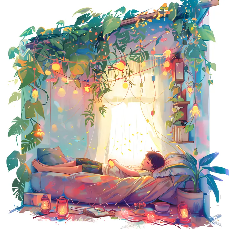 Peaceful Boy Relaxing in Cozy Room
