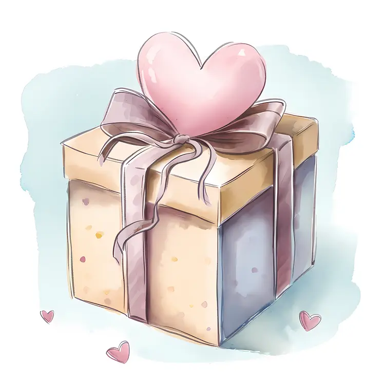 Gift Box with Heart Bow and Ribbon