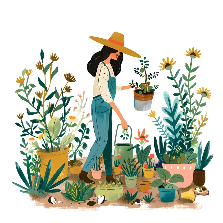 Gardener with Potted Plants