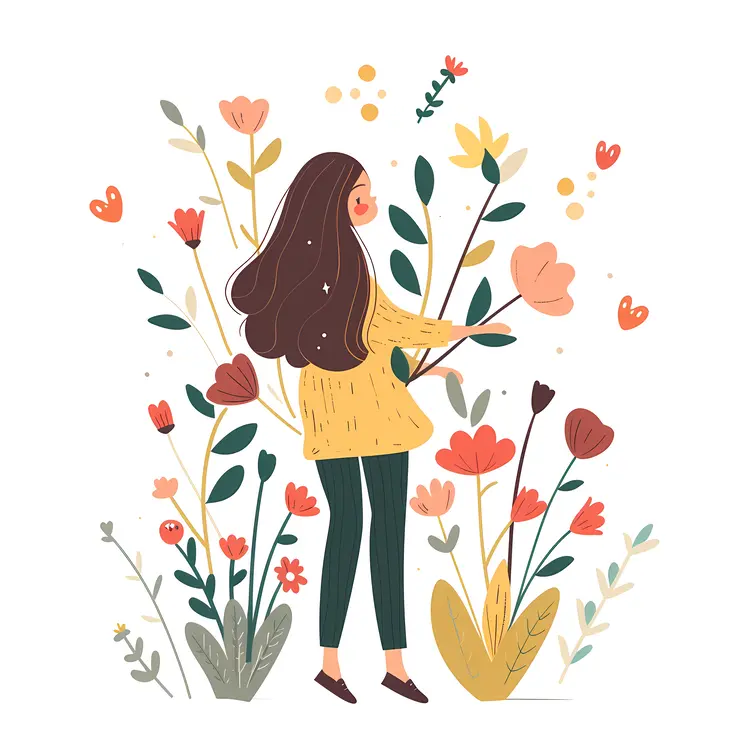 Girl in Yellow Sweater with Flowers