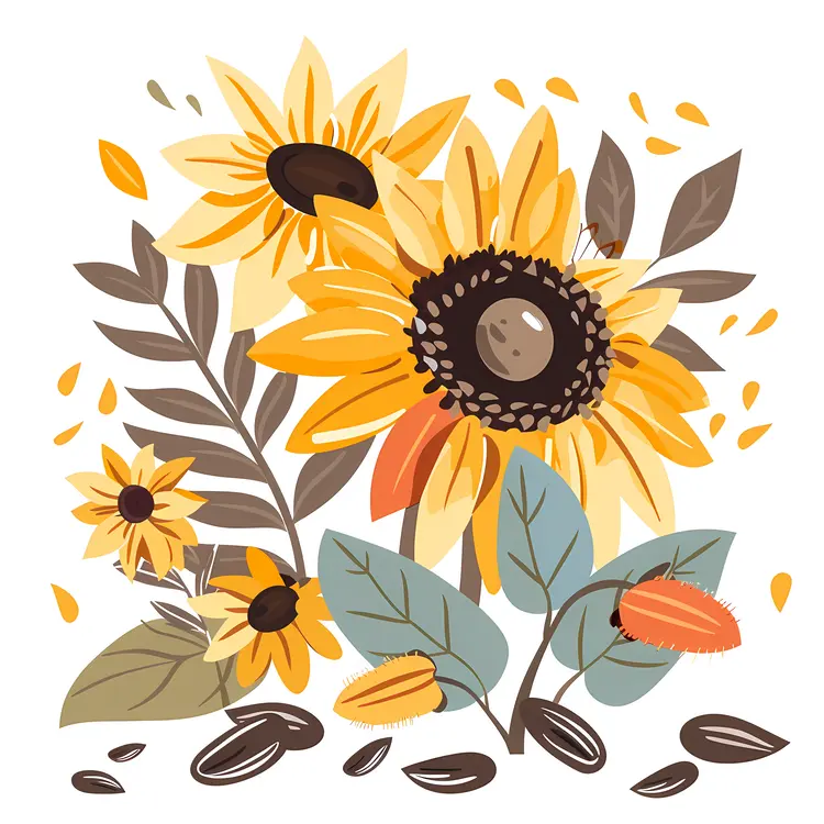 Cartoon Sunflowers with Seeds