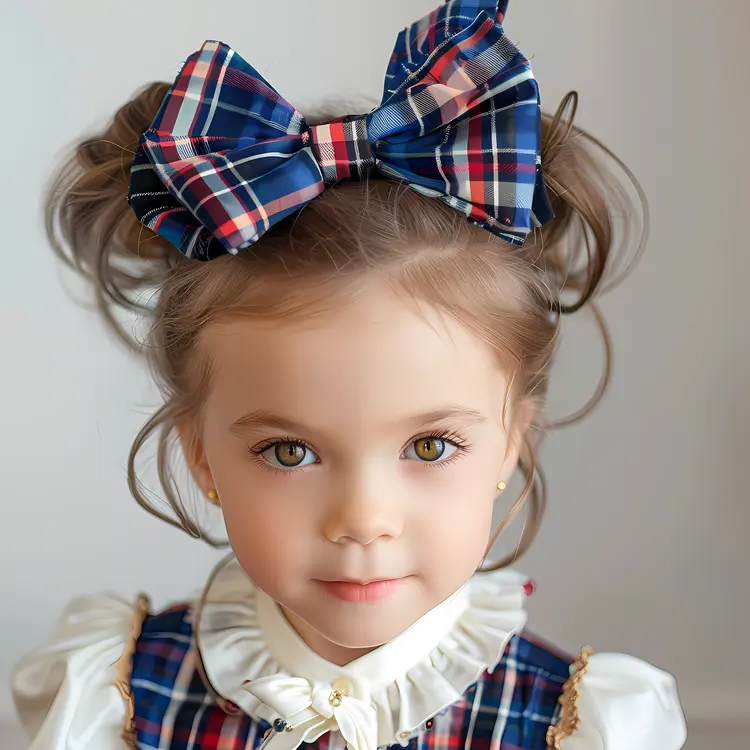 Adorable Girl with Large Plaid Bow
