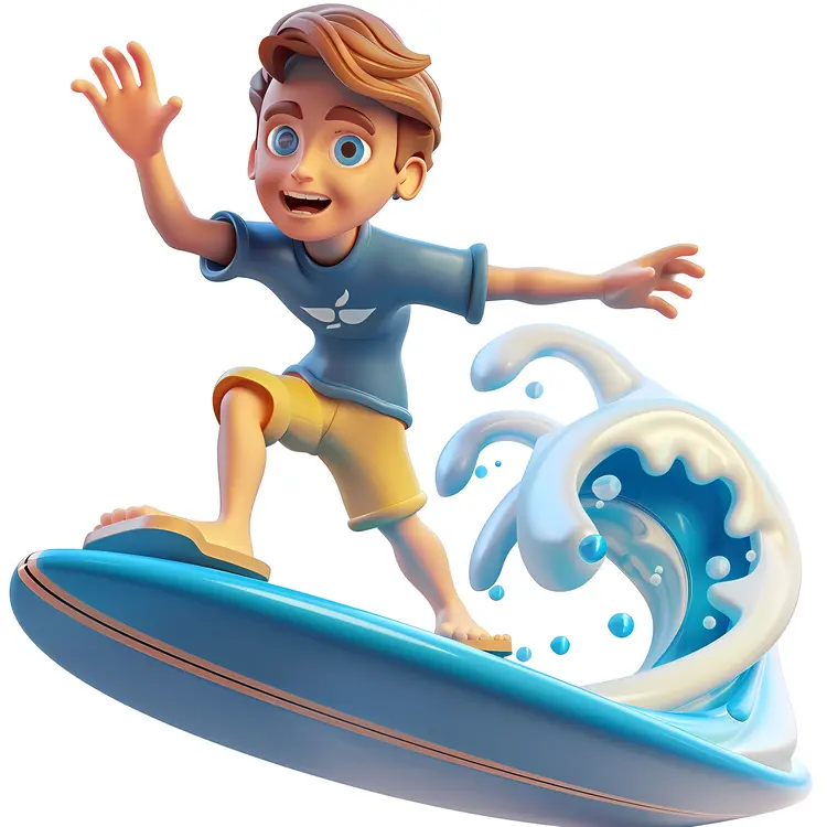 Cartoon Surfer Boy on a Surfboard