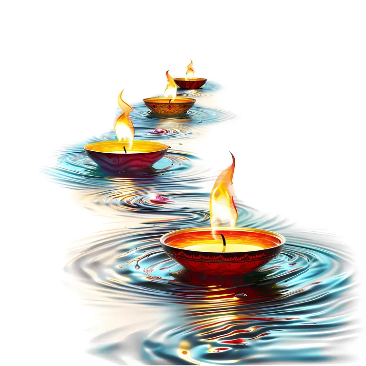 Row of Floating Candles on Water