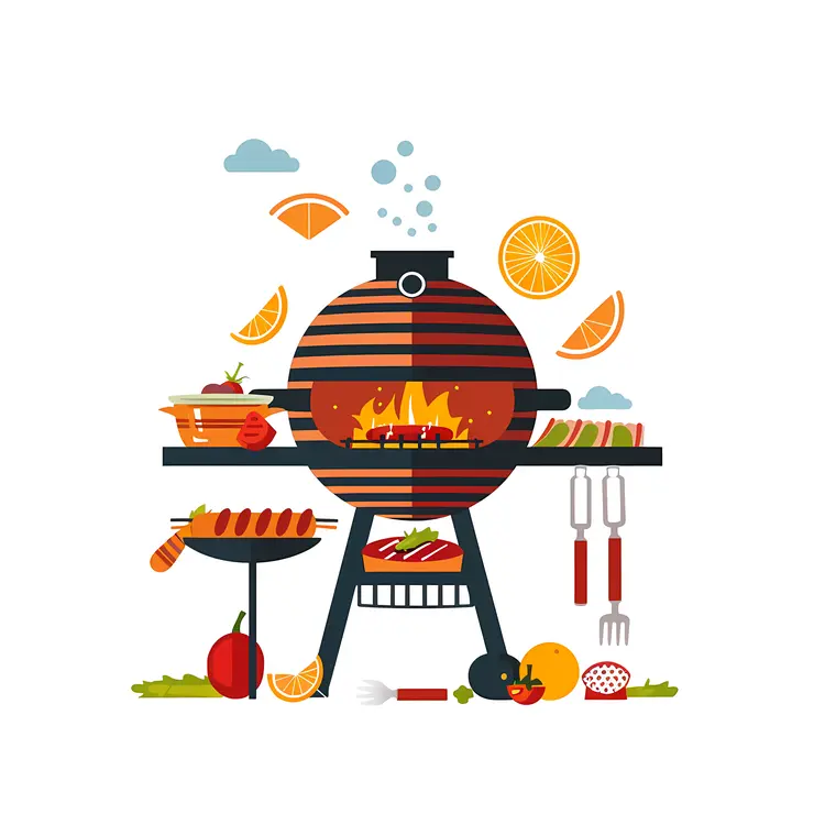 Colorful Barbecue Grill with Food