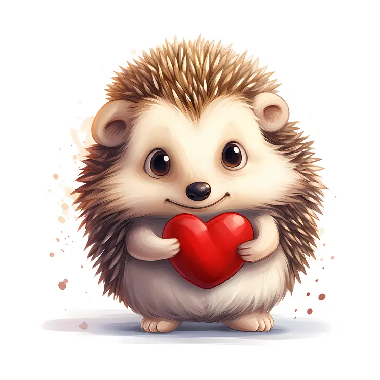 Cute Hedgehog Holding a Red Heart