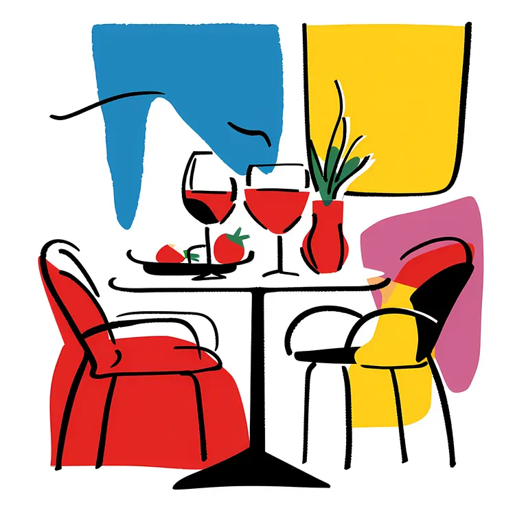 Colorful Wine and Chairs Illustration