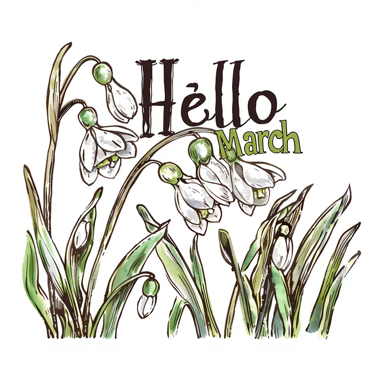 White Flowers with Hello March Greeting