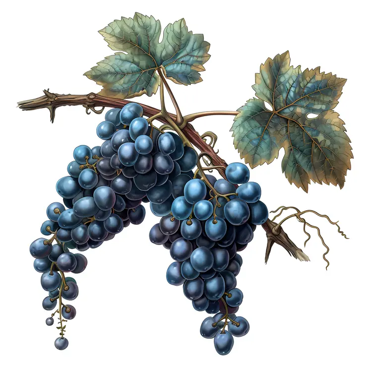 Blue Grapes Hanging from Vine