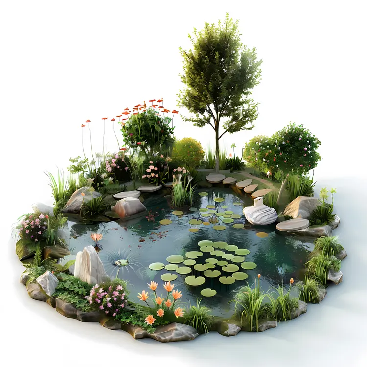 Beautiful Garden Pond with Lily Pads