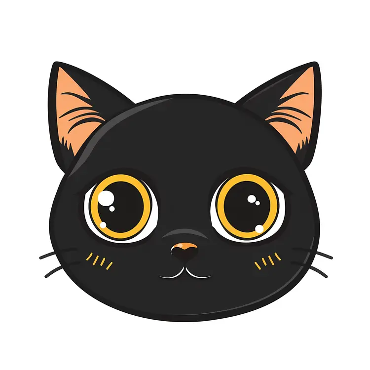 Cute Black Cartoon Cat with Big Eyes