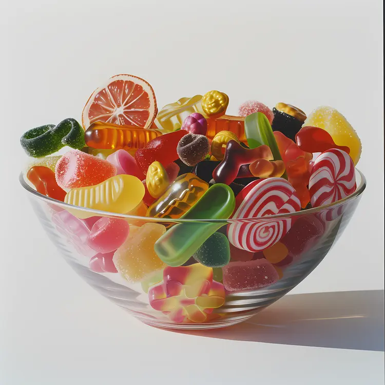 Glass Bowl of Assorted Gummy Candies