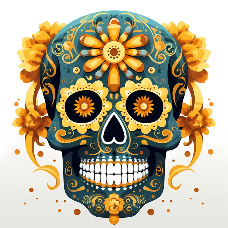 Colorful Skull with Floral Decorations