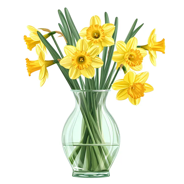 Yellow Daffodils in a Clear Glass Vase
