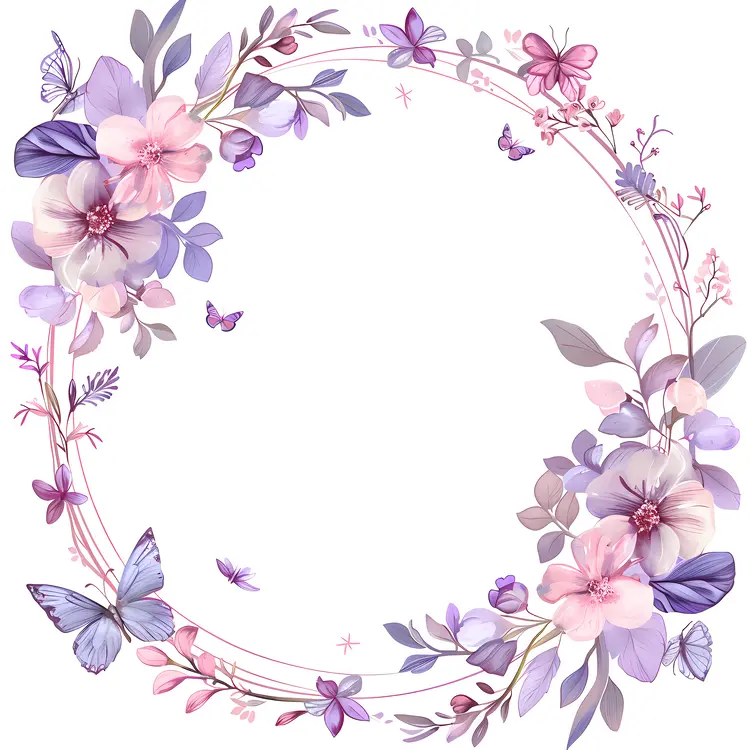 Purple Floral Wreath with Butterflies