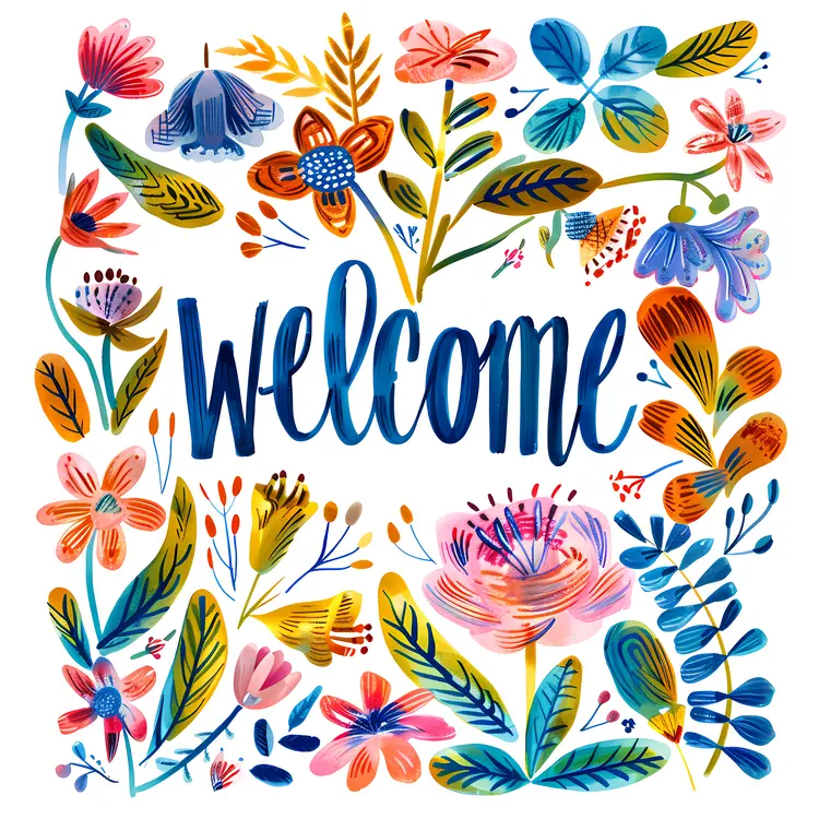 Colorful Floral Welcome Text