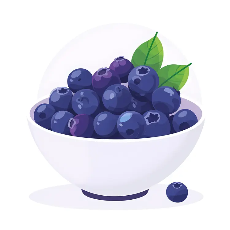 Bowl of Blueberries with Leaves