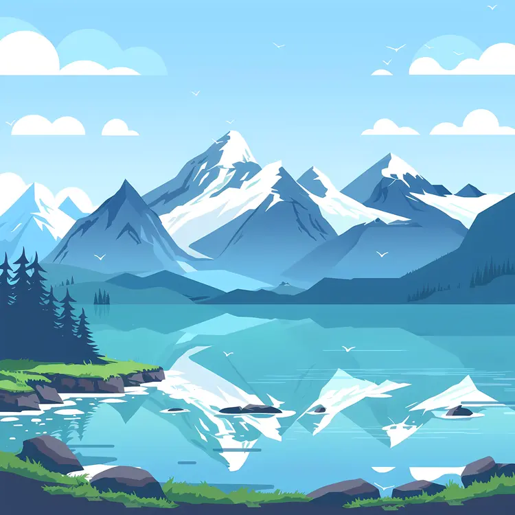 Mountain Landscape with Lake and Trees