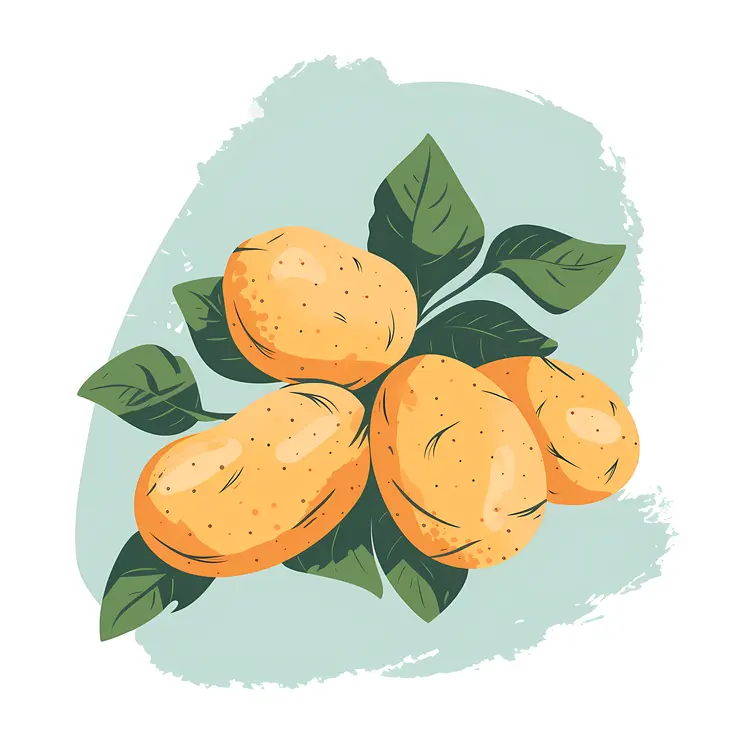 Illustration of Yellow Potatoes with Leaves