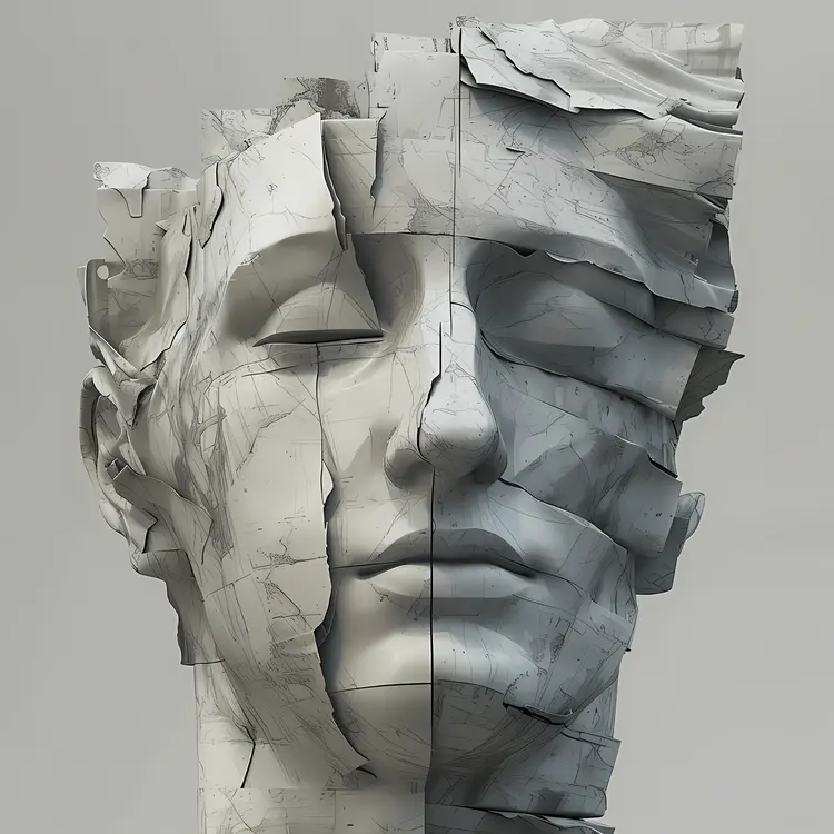 Fragmented Marble Face Sculpture