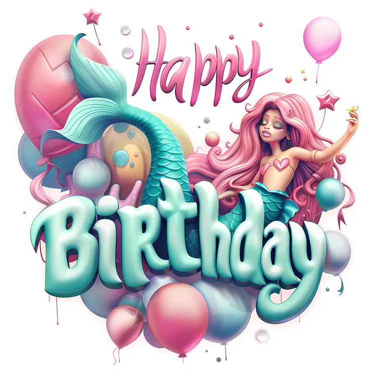 Happy Birthday with Mermaid and Balloons